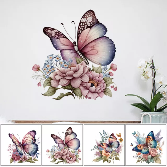 Autocollants Muraux De Plantes De Fleurs De Papillon En Pvc Imperméable #