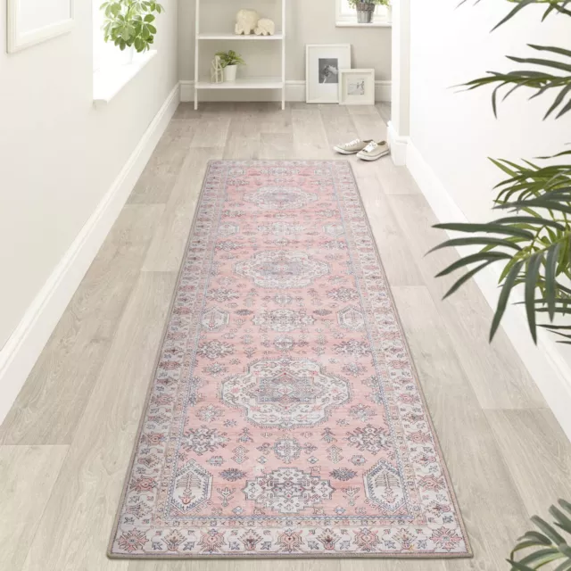 Pastels Pink Hall Runner Soft Allover Persian Corridor Runner Rug 80x300cm