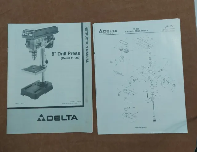 Original Delta 8" Drill Press 11-900 Instruction Manual and Parts List Manual