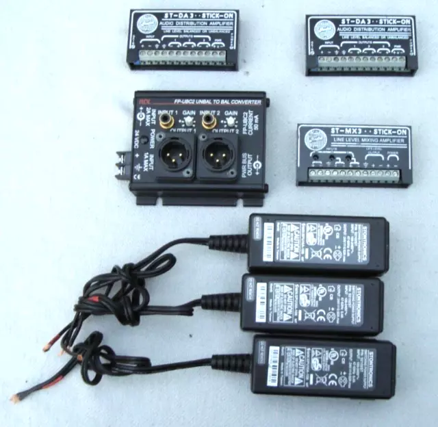 Stick-On Audio Modules 2x RDL ST-DA3, 1x RDL-MX3 & 1x RDL FP -UB  plus PSUs