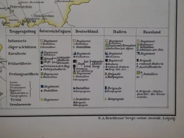 Landkarte, Militärdislokation in Österreich - Ungarn, Brockhaus 1898 2