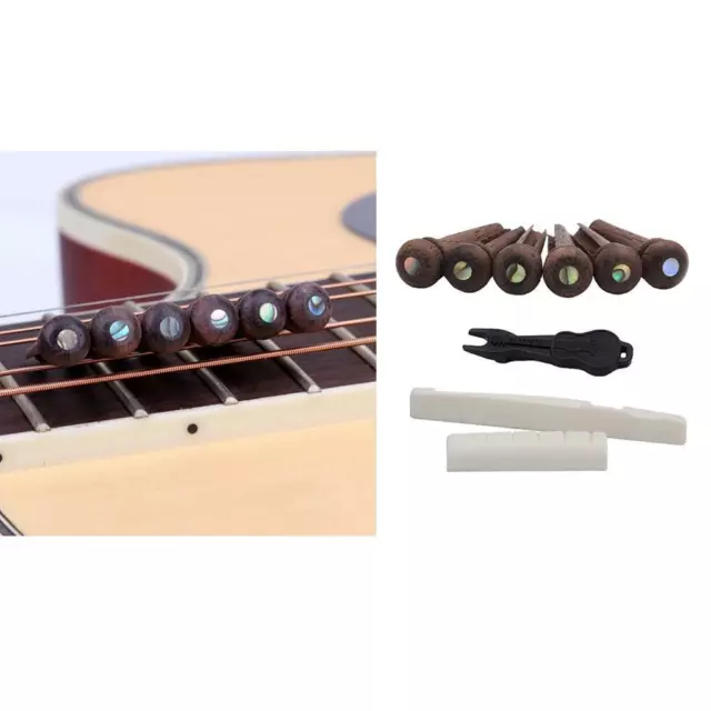 6 Saiten Akustikgitarre Brücke Sattel und Mutter + 6 Stck. Gitarre Knochen Brücke Pins