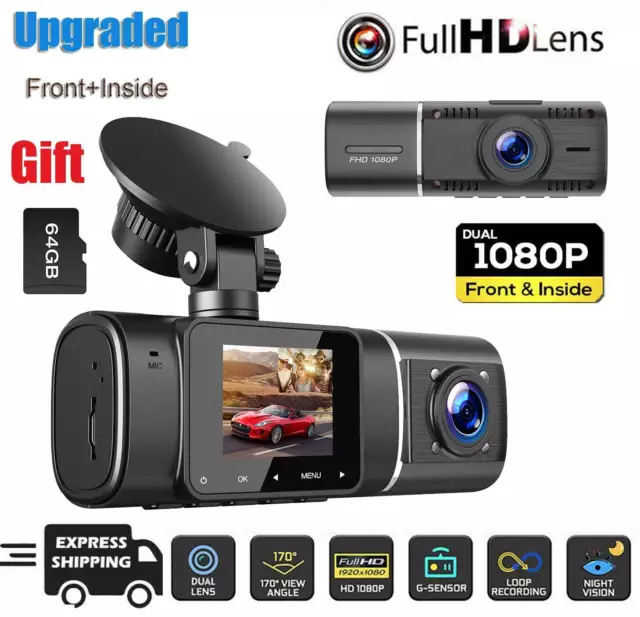 Cámara de coche TOGUARD Uber Dual 1080P Dash Cam FHD 310° DVR visión nocturna con tarjeta 64G