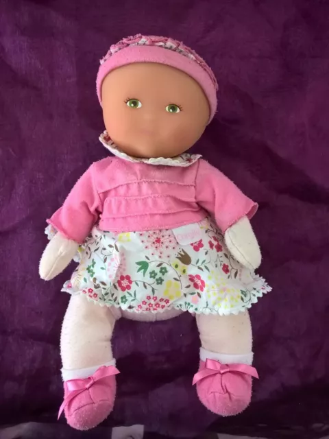 doudou peluche poupon bebe poupee corolle robe rose fleur 2008 30cm