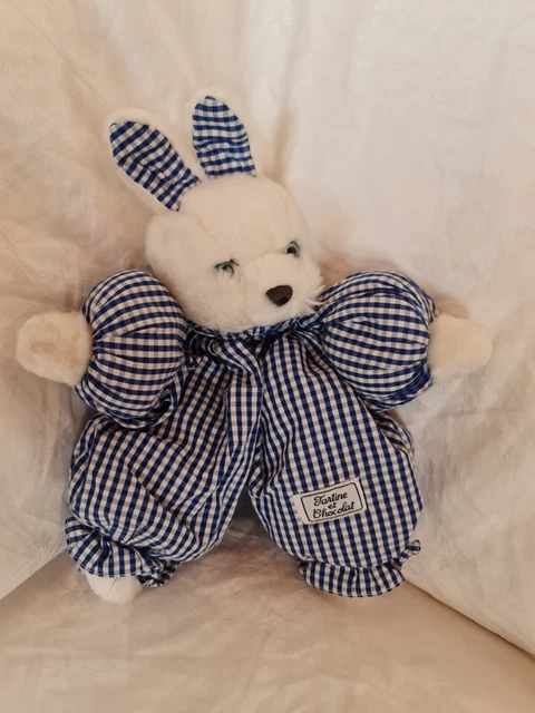 Doudou peluche lapin blanc rayé Carreaux TARTINE ET CHOCOLAT Tbé Ancien Modèle