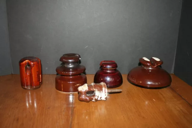 VTG Brown Ceramic Porcelain Electric Insulators 2 Tier (5) High Voltage