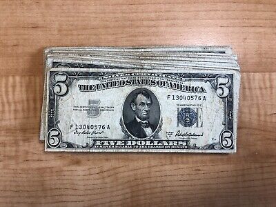 1953 Paper Money Five Dollar Silver Certificate One Blue Seal Bill Per Purchase