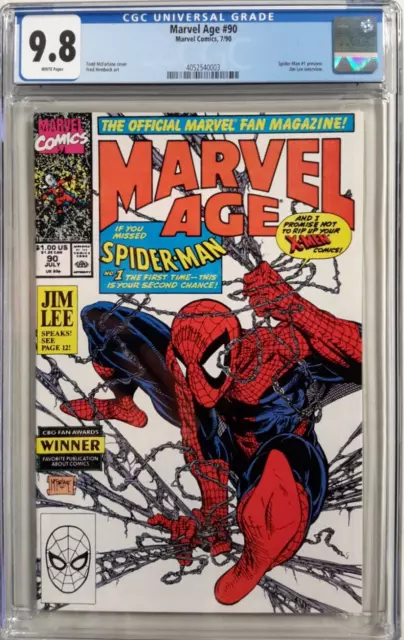 🕸MARVEL AGE #90 CGC 9.8*1990*TODD McFARLANE*SPIDER-MAN #1 PREVIEW❄WHITE PAGES🕷