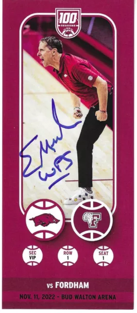 Arkansas Razorbacks SEC Basketball Souvenir Ticket Stub Eric Musselman Signed