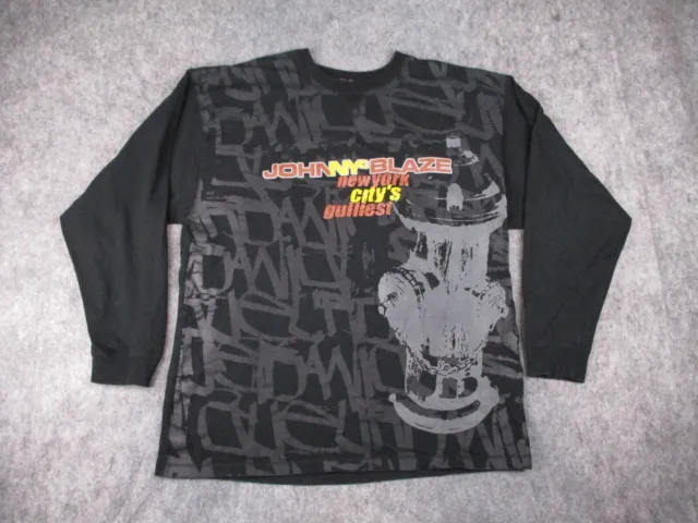 Vintage Johnny Blaze Shirt Mens XXL Black Skate New York All Over Print AOP Y2K