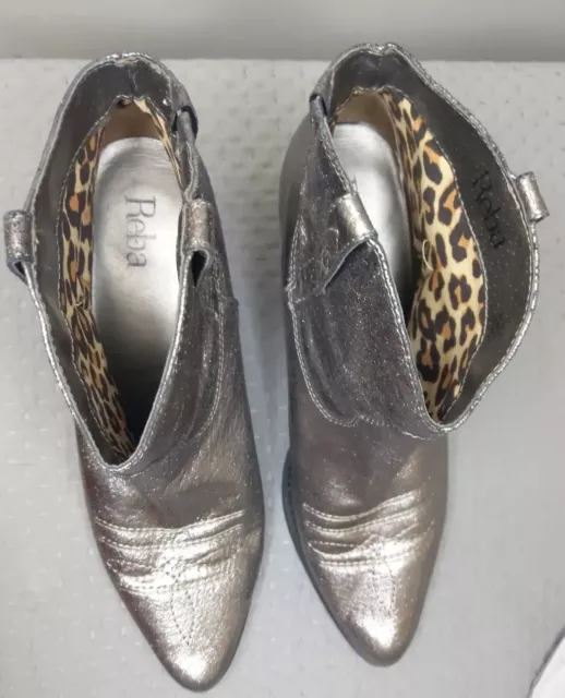 Reba booties women's size 39 silver metallic 2 inch heel ankle boots Reba booties women's size 39 silver metallic 2 inch heel ankle boots
