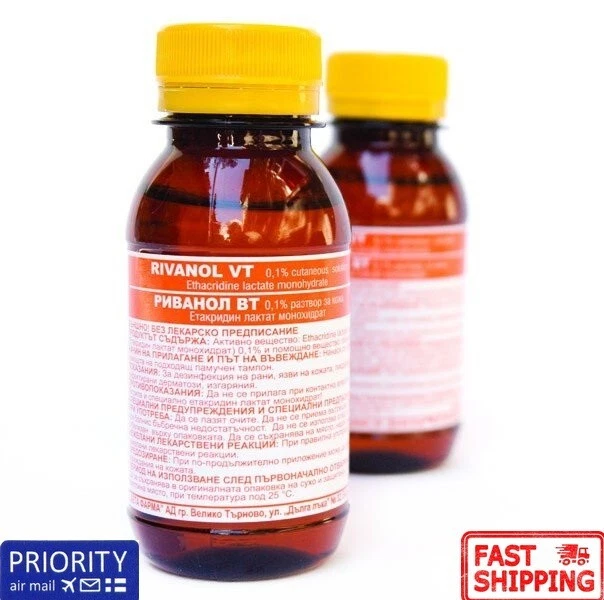 2x 100 ml solución de rivanol 0,1% antibacteriano, antifúngico, antiséptico