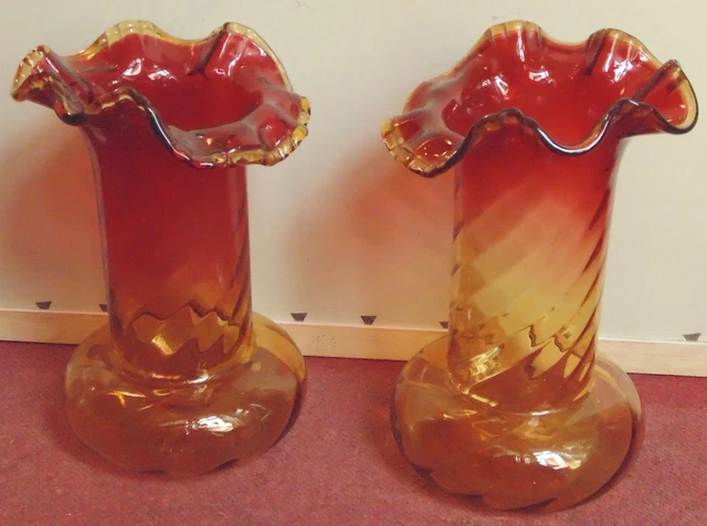 magnifique ancienne grande paire de vase en verre baccarat LEGRAS tres bon etat