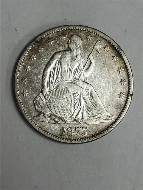 1875 Seated Liberty Half Dollar 50c Extra Fine Detail. Obverse Scratch.