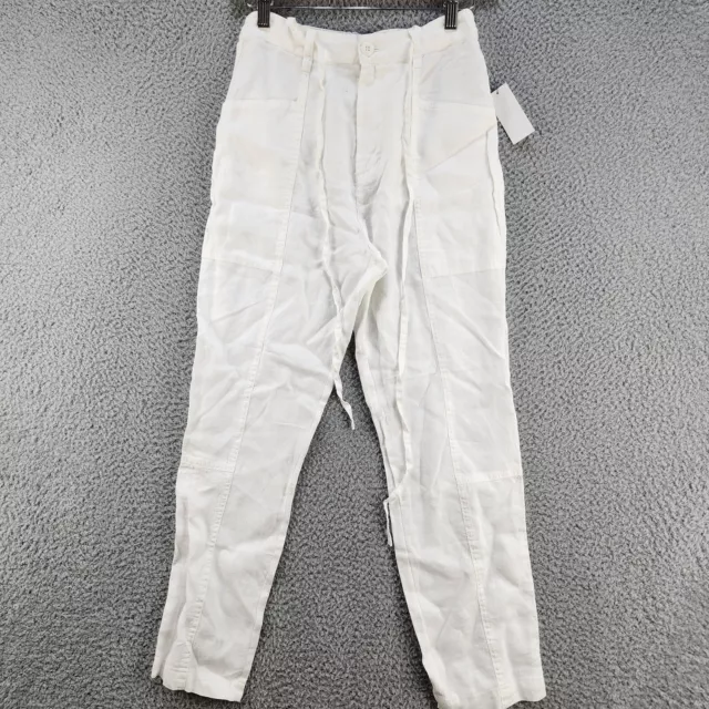 Joie Abbott Linen High Rise Cropped Pants Women's 2 Porcelain Removable Tie Belt