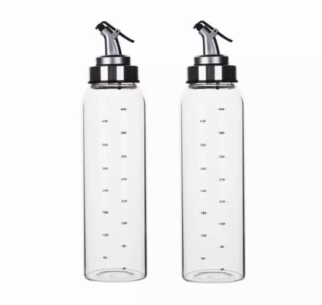 2x Essig Ölflasche Set Tropffrei Glas Ölspender Essigspender mit Skala Ausgießer