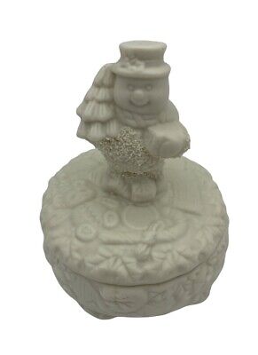 Snowman Trinket Dish Ceramic Unpainted Ring Candy Jewelry Craft White Tree Lid