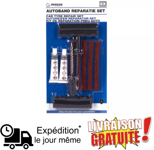 Kit de Réparation Pneu + 5 Mèche Rustine Tubeless Voiture Moto Crevaison