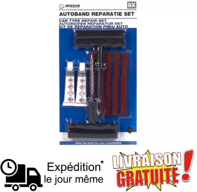 Kit de Réparation Pneu Tubeless Voiture Moto Auto Crevaison + 5X Mèche Neuf 9pcs