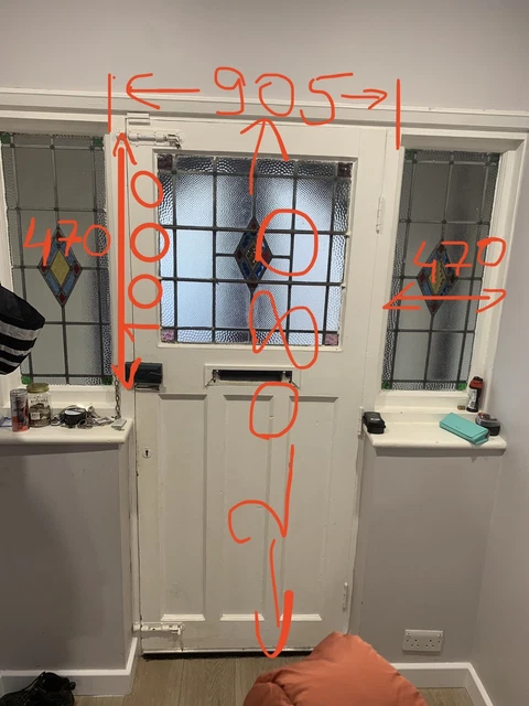 1930s stained leaded glass front door With Side Windows 3