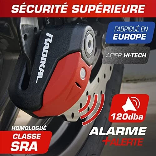 RADIKAL RK10 Antivol Moto Homologué SRA Bloque Disque Alarme Sécurité Premium...