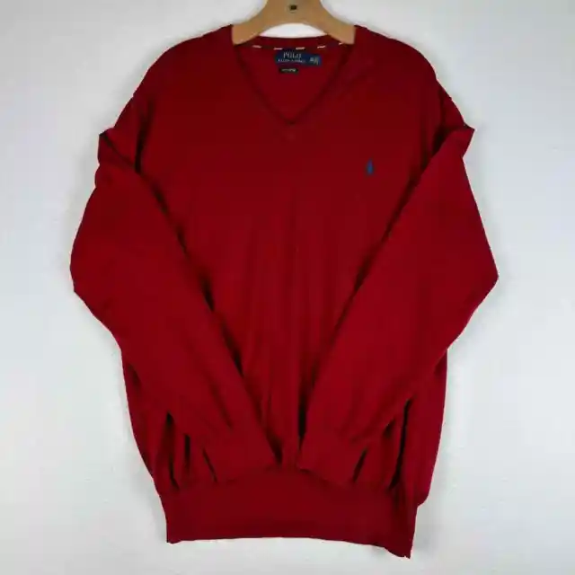 Polo Ralph Lauren V Neck Red Sweater Men's XXL Pima Cotton