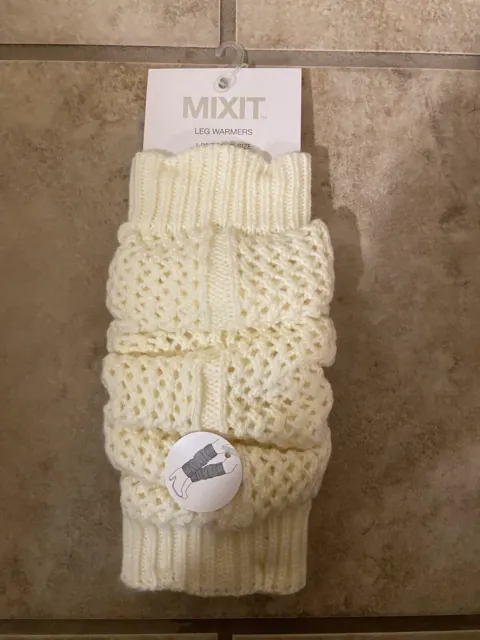 MIXIT Womens Knit Leg Warmers One Size NEW With Tags White Winter Accessory