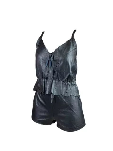 Vintage Black Leather Shorts And Top Coord Two Piece. Size S (UK8/10).