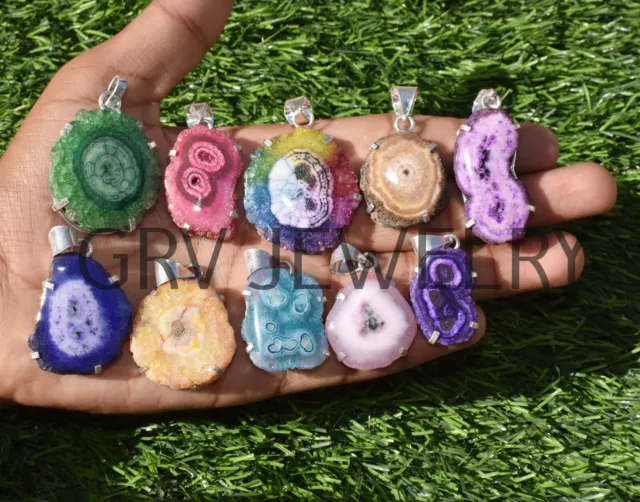 1000pcs Solar Quartz Gemstone Pendant Wholesale lot 925 Silver Plated WH-12 3