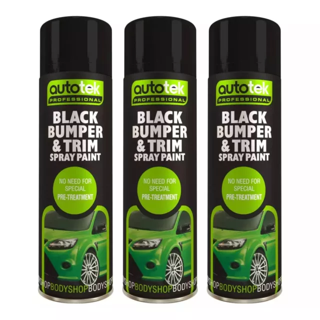 Black Bumper & Trim Aerosol Spray Paint 500mL x3 Fast Dry AutoTek Professional