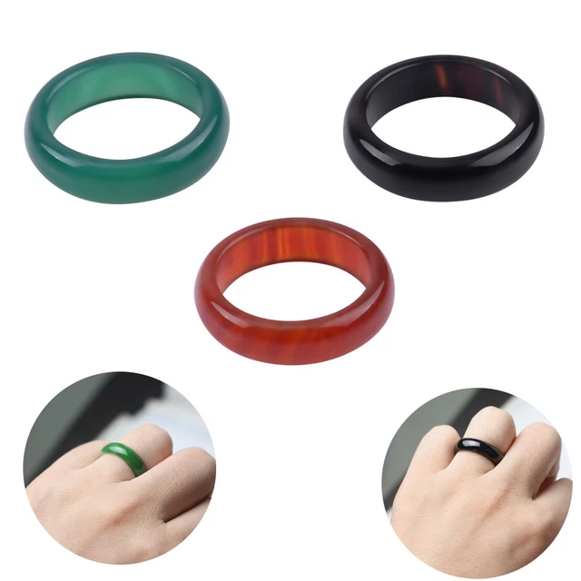 3pcs Unisex Women Men Handmade Chinese Retro Natural Gem Agate Jade Band Ring Lp