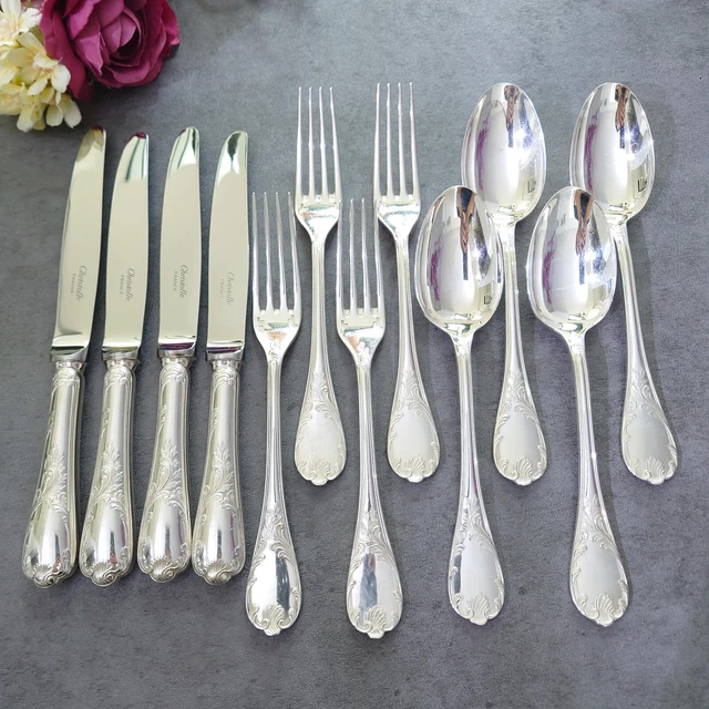 Christofle Marly 12pcs Silverplate Flatware Dessert Knife Fork Spoon Very Good