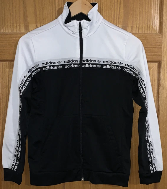 Adidas Youth Size 14-16 Trefoil Black/White 3 Stripe Zip Up Track Jacket