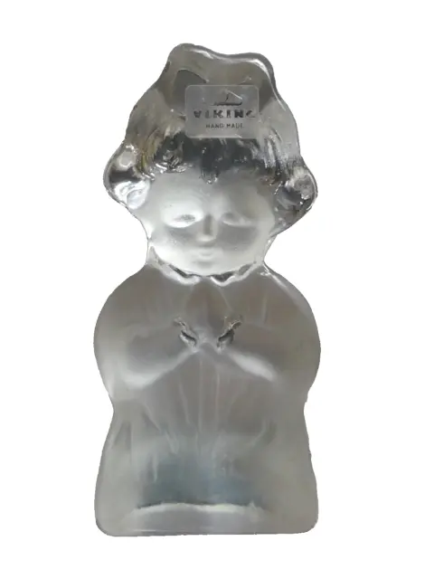 Viking Glass Vintage hand made figurine Girl kneeling praying frosted/clear 6 in