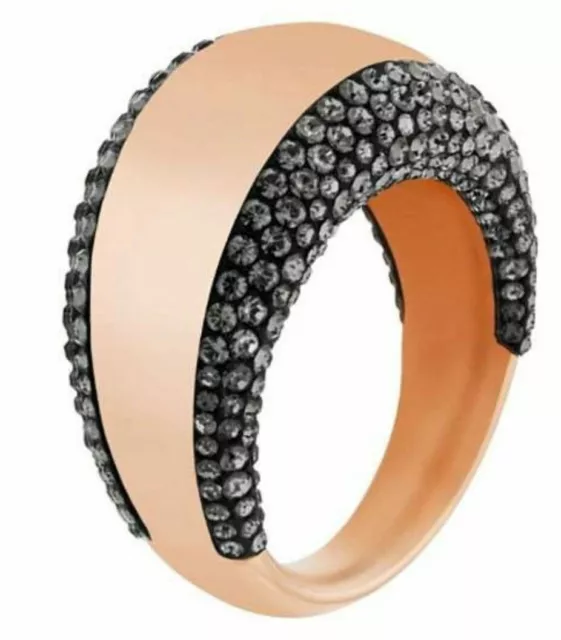 NIB $149 Swarovski Pebble Ring Rose Gold Black Crystal Size 55 58