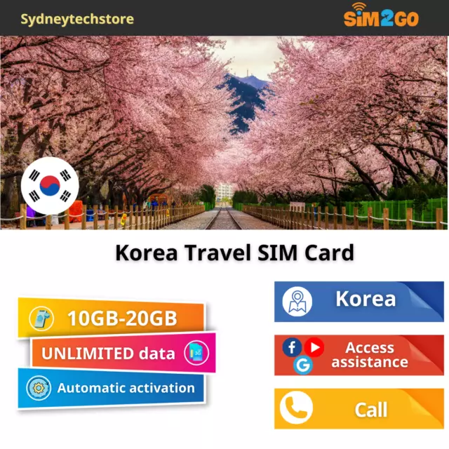 [NEW] South Korea Travel Sim High Speed Data 4G/LTE Unlimited 3G + 20 mins call