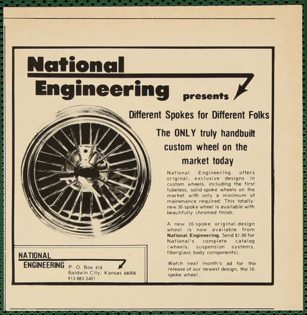 National Engineering Handbuilt Spoke Wheel Baldwin City KS Vintage Print Ad 1978