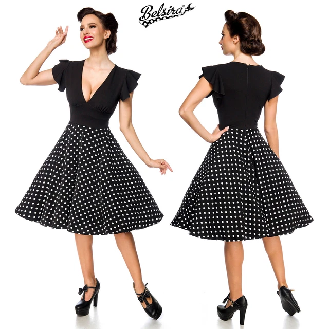 Abito Donna Vestito Vintage Elegante Anni 50 Retrò Pois Belsira 50215