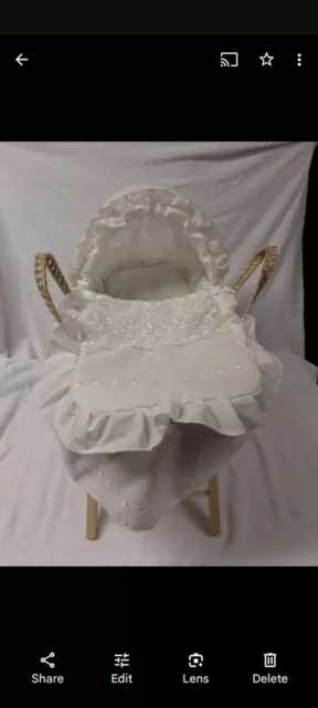 NEW hand made dolls moses BASKET WITH STAND   cream  hearts lacy  ,fits reborns