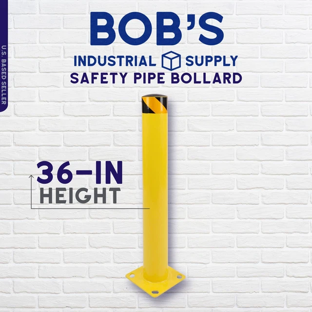 BISupply Bolt Down Safety Bollard Post 1pk - 36in Yellow Pipe Parking Barrier 2