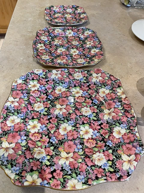 Vintage Royal Winton “Florence” three teir tidbit tray.. 1953 ..missing hardware