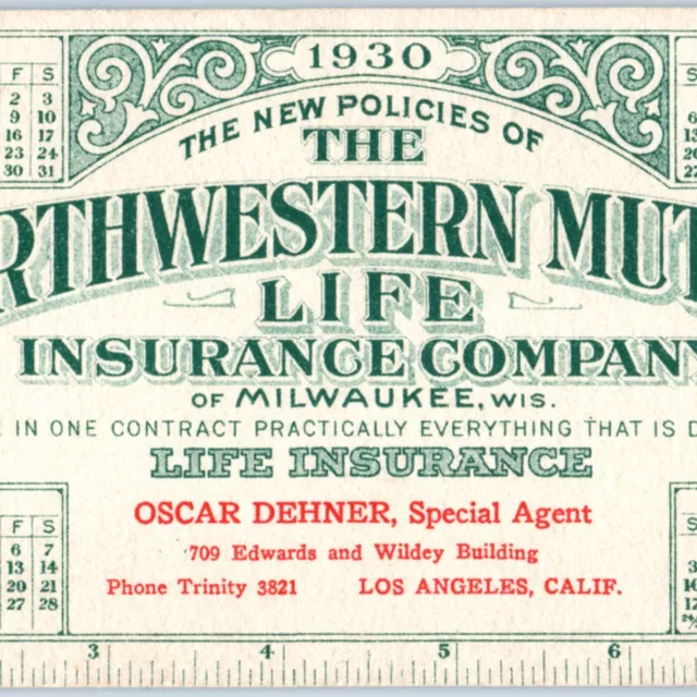 1930 Los Angeles, CA Northwestern Mutual Life Insurance Blotter Oscar Dehner 2T