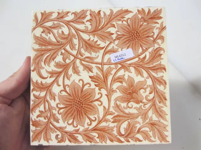 Victorian Ceramic Tile Floral Flowers Leaf Old Antique Art Nouveau MINTON 1893