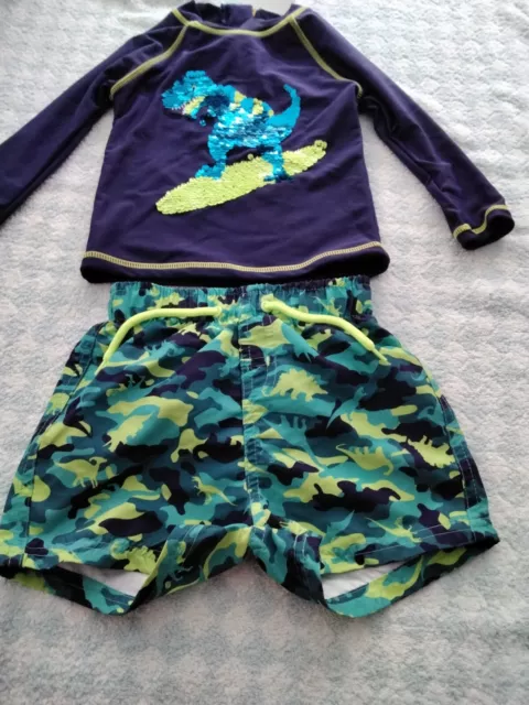 baby boys 2 piece swim set dinosaur sequins blue green 9-12/ 12-18 month new tag