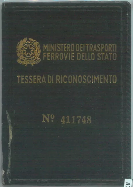 87531 - Vintage document DOCUMENTO D'EPOCA: Tessera Ferroviaria  1967