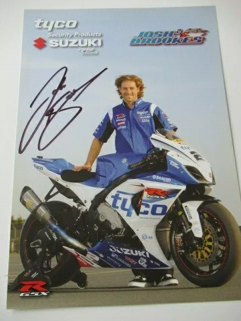 Josh Brookes signierter TAS Racing, Tyco Suzuki BSB Rennteam A4 Kartendruck