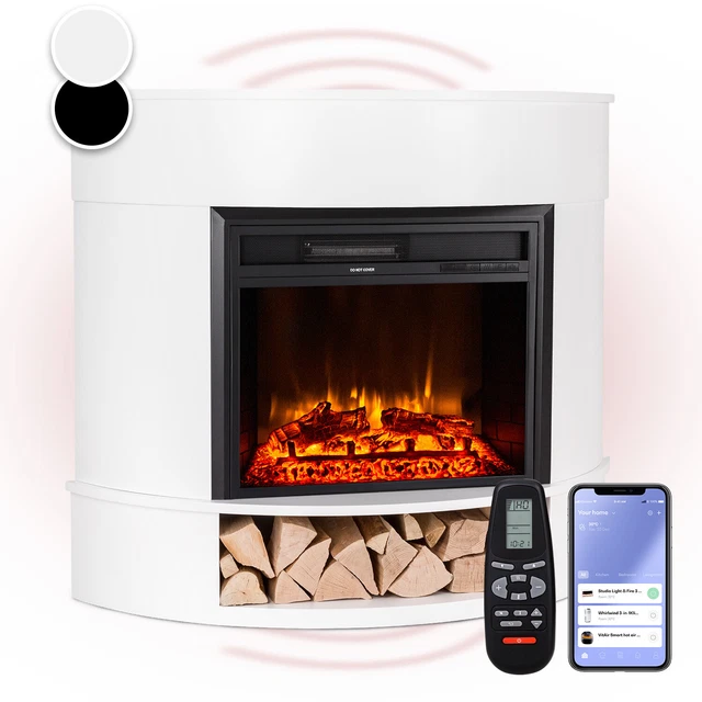 Elektrokamin mit Heizung 900/1800 W elektrischer Kamin Timer Fernbedienung Weiß