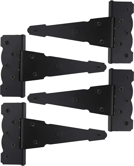 Triangle Door Hinge 4Pk - Decorative 8 Inch T-Strap Matte Black Barn Door Hinges