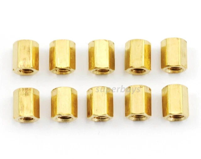 10pc 6mm M3 Female F - F Brass Hex Standoff Spacer Screw Separator Stand Off PCB