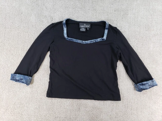 Carole Little Womens Long Sleeve Shirt Size 6P Petites Black Viscose Blend